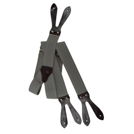 Olata Braces with Buttonhole and Genuine Leather Strap in Dark Brown - 3.5 cm, Light Grey (3037)