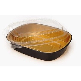 Handi-Foil 3 lb. Oblong Black & Gold Pan Take-Out Pan w/Clear Dome Lid 10 Pack (Pack of 10)