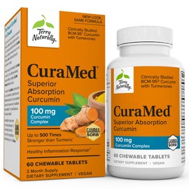 Terry Naturally Terry Naturally CuraMed 100 mg Curcumin Complex - Enhanced Absorption Curcumin Supplement with Turmeric - Brain & Liver Health Support Supplement - Vegan Dietary Supplement - 60 Chewable Tablets