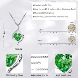 Eusense I Love You Forever Pendant Birthstone Necklace Heart Chain 925 Silver Wedding Anniversary Valentine's Day Birthday Mother's Day Jewellery Christmas Gift for Women Mum Girlfriend Wife, Sterling