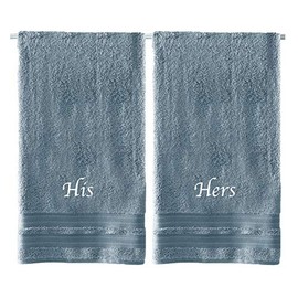 Oversized, Luxurious His & Hers Embroidered Bath Towels. Bath Towel Set Includes: 1 His Bath Towel and 1 Hers Bath Towel. (Denim)