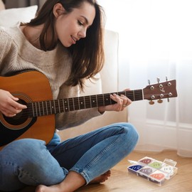 CollectHall Guitar Pick Holder, 6 Grid Guitar Pick Case, 60 Capacity, Guitar Pick Storage Box, Individual Lid, Box Only