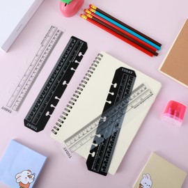4PCS Journal Ruler，Ymapinc Book Marker Clear Notebook Ruler with Holes for Binder Measuring Tool for A5 Size 6-Ring Binder Notebook, Black, Transparent 8.7 * 1.8Inch