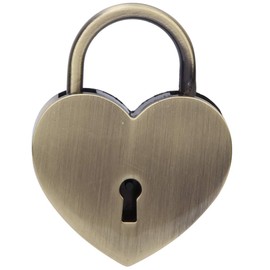 1 juego de candado en forma de corazón con llave, candado vintage para equipaje, diario, libro, joyero, 45x59 mm Candado en forma de corazón (Oro antiguo)