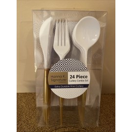Hannah K. Signature Collection Plastic Combo | Pack of 24 Cutlery White / Gold