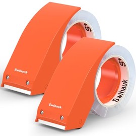 Swihauk - Cinta de embalaje resistente de 1.9 x 66.6 yardas con dispensador, cinta de envío fuerte y duradera, cinta de embalaje, cinta transparente para envío, almacenamiento y correo, 2 rollos + 2 dispensadores
