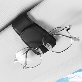 SAMGCHI Sunglass Holder for Car Sun Visor, Magnetic Eyeglass Hanger Clip for Car Visor, Leather Car Glasses Mount, Car Interior Visor Accessories (Black-1Pcs)