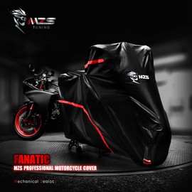MZS Motorcycle Cover - All Season Weather Outdoor Waterproof Protection fits up to 86 inch L Compatible Sport Bikes Cruiser - Vents Night Reflective Tear Scratch Proof Sunblock Adjuster Buckle