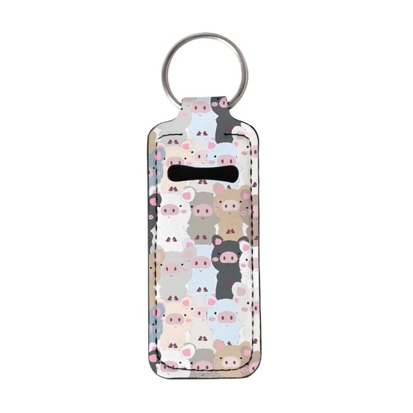 Baxinh Pig Print Lipstick Holder Keychain for Women Girl Portable Car Key Accessories, Neoprene Universal Chapstick Holder Keychain Lip Balm Holder Sleeve Case, Multicolor