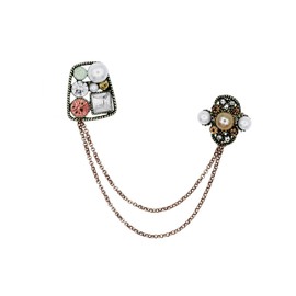 Crystal Geometry Flower Crown Gold Lapel Pin for Men Collar Pins Rhinestone With Hanging Chain Brooch for Men Suit Fashion Suit Accessories for Men Women (Pink Rectangle)