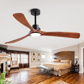 DDSANDIR 60 Inch Ceiling Fans with Lights and Remote FCC Dimmable Light Memory Quiet DC Motor Outdoor Indoor 3 Blades Wooden Ceiling Fan for Living Room Bedroom Patio Farmhouse Kitchen Black Walnut