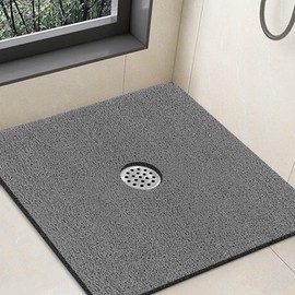 Shower Mat Non Slip,32 x 32 Inch Extra Large Square Shower Mat with Drain Hole in Middle,Soft Loofah Bath Mat Shower Stall Bathtub Mat for Inside Shower Bathroom,Without Suction Cups (Grey)