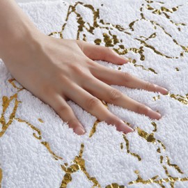 QJHOMO Toilet Rugs U Shaped White and Gold Bathroom Rugs, Gold Decor Toilet Mat Contour Bath Rug Marble Bathroom Accessories, Extra Thick Carpet Non Slip Floor Mats Machine Washable (20x20 inch)