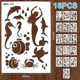 Pack of 16 Children's Painting Stencils, Painting Set, Children's Textile Design, Reusable, Drawing Stencils Children, Drawing Stencil Animals Made of PET,Drawing Stencils for Scrapbooking Photo Album