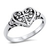 Filigree Heart Cross Oxidized Purity Ring .925 Sterling Silver Band