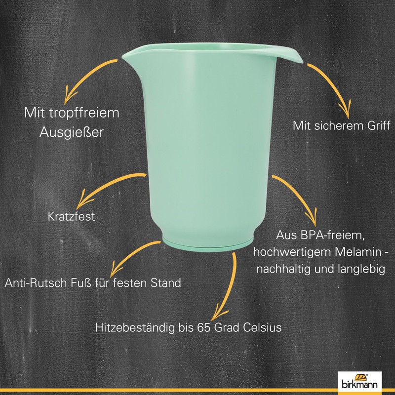 Birkmann Colour Bowls, Mixing Cup, 1.5 Litres, Scratch-Resistant, Stable, Sustainable,