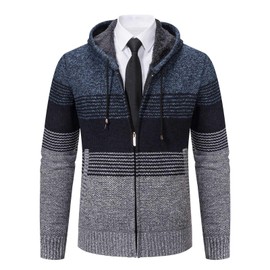 Mylldey Mens Hoodies Knit Sweater, Full Zip Fleece Lined Cardigan Sweaters Casual Regular Fit Knit Hooded Men Sweater Jacket(Blue, M)