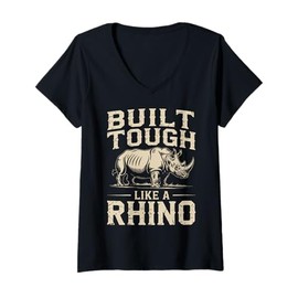 Womens Rhino Build Tough Like A Rhino Animal V-Neck T-Shirt
