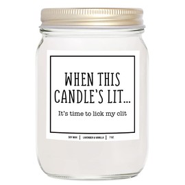 YouNique Designs When This Candle is Lit Its Time to Lick, 7 Ounces, Candles for Romantic Night, Naughty Candles for Him, Mens Candle for Men, White Soy Aromatherapy Candles (Lavender & Vanilla)
