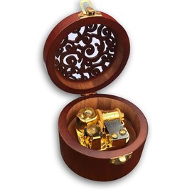 BinkeGG Play (Romance of Love (Romance De Amor)) Brown Wooden Circular Hollow Out Music Box with Sankyo Musical Movement (65 Tunes Option)