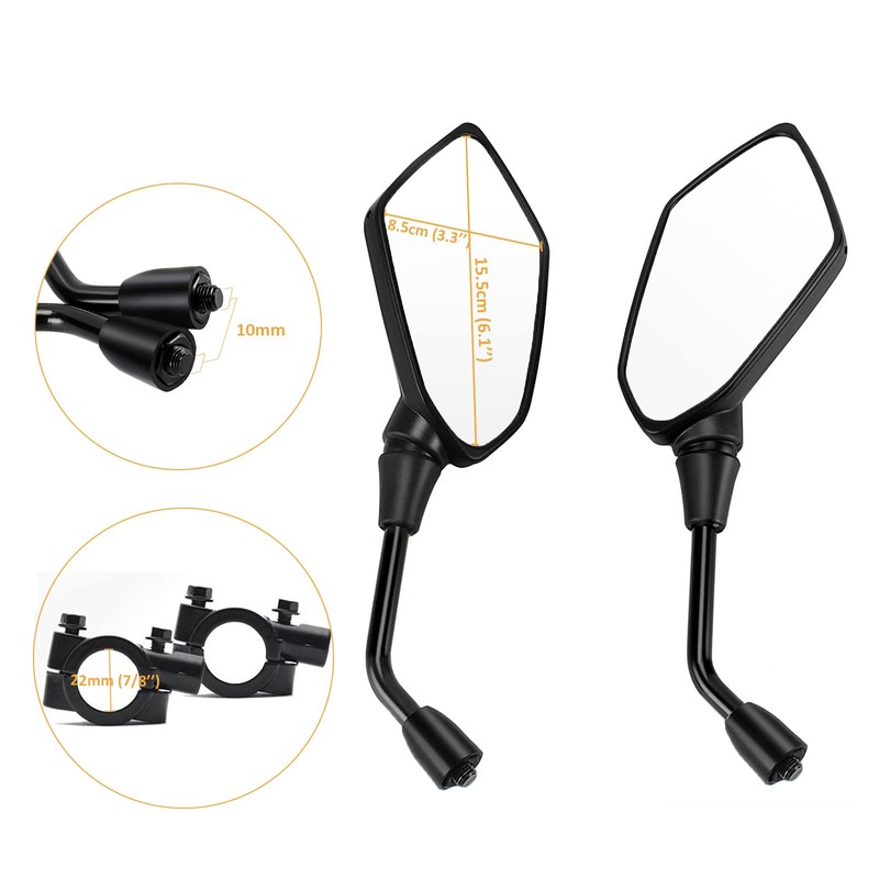 Hotiko Universal Motorcycle Mirrors 10mm with 22mm Handlebar Mount Clamps