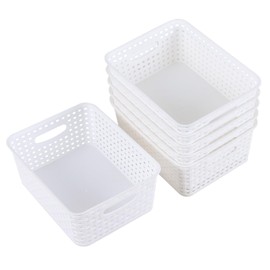 Nicesh 6-Pack Small Storage Baskets, Woven Plastic Basket, White