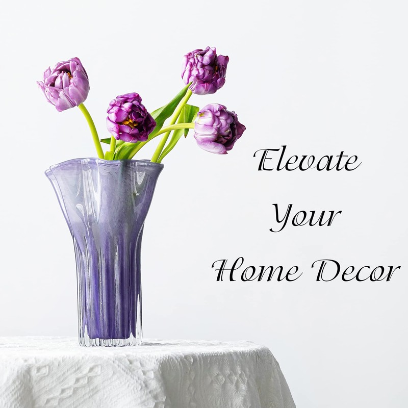 8'' Blown Glass Flower Vase for Home Wedding Modern Centerpieces