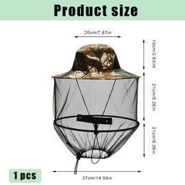 JAONLD Mosquito Head Net, Mosquito Hat with Netting Sun Hat Midge Head Net Hat Face Neck Head Cover Foldable Cap Wide Brim Sun Protection for Outdoor Hiking, Fishing, Camping, Gardening(Camouflage)