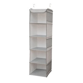 BrilliantJo Hanging Wardrobe Closet Storage with 5 Shelves Organiser, Storage Shelves Unit with 6 Pockets for Clothes - Light Grey(30 x 30 x 108cm)
