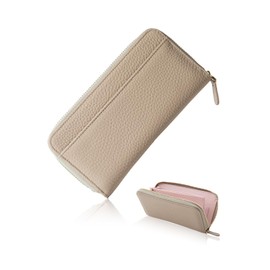Grav Compact Long Wallet, Genuine Leather Grain (Greige x Pink), Greige × Pink