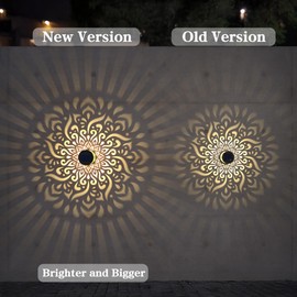 4 Pack Large Solar Fence Lights Metal Solar Powered Outdoor Wall Deck Step Lights Mandala Theme Waterproof Fence Light for Garden Post Patio Backyard Yard Decor, Gardening Gifts for Women Mom Grandma