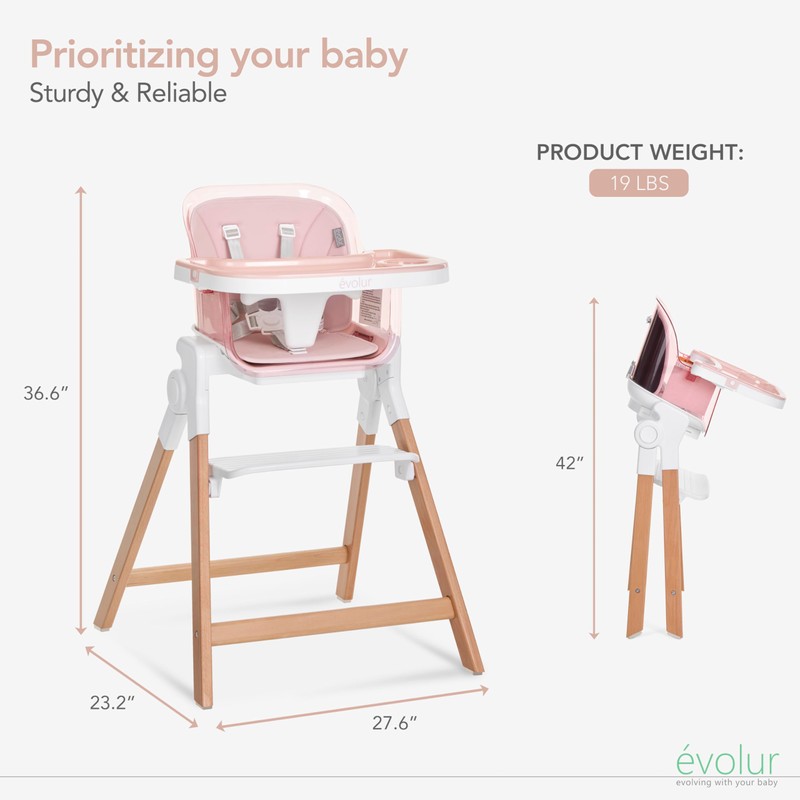 Evolur TinyThrone 2-in-1 Highchair in Grapefruit Pink