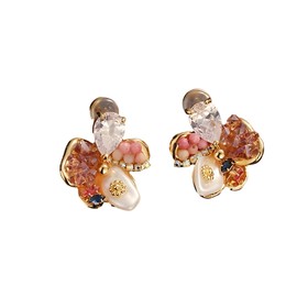 Sakura Delight Floral Earrings: 14K Gold-Plated Jewellery with Real Baroque Pearls, Pink Crystals, Rhinestones - Elegant Spring Pink Flower Earrings for Women, Fairy Cherry Blossom-Inspired Jewellery
