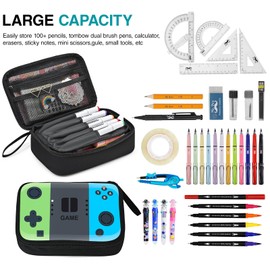 KANOFO Gamer Pencil Case for Boys, Large Pencil Bag for Kids with Durable Handle, Functional Gaming Pen Organizer Cables Bag, Separate Pockets Pencil Pouch for Teens School Student