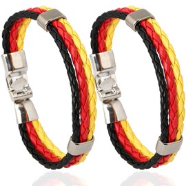 FMYODWU Germany bracelet, woven leather flag pattern, unisex elastic German flag bracelet, football European Championship World Cup fan item, black, red, gold