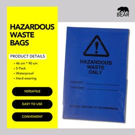 Hazardous Waste Bags - Blue - Pollution Control, Dangerous Waste Disposal, Clear and Easy to Identify, Hard Wearing, Domestic & Commercial Use, High Strength, Quality Sack (5)