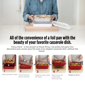 Fancy Panz - Red 8x8" Aluminum Foil Pan Carrier with Lid - Elevated Food Serving Tray - Portable & Insulated Casserole Carrier with Lid - Made in the USA Hosting Essentials