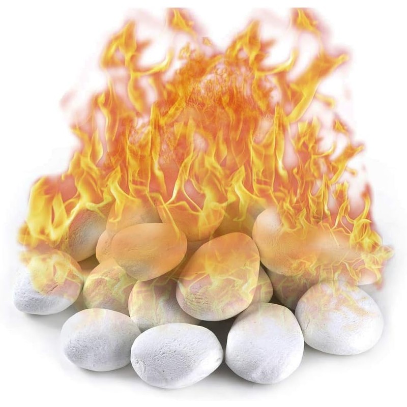 Coosoromas Gas Logs Ceramic Pebbles,24PCS White Gas Fireplace Logs,Inside Fireplace