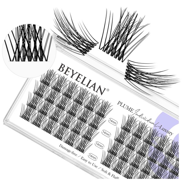 BEYELIAN Individual Eyelashes, C Curl Cluster Eyelashes, Cluster Lashes, 48 Pieces, 0.07 mm, 10-16 mm, Mixed DIY Eyelash Extensions, Individual Lashes at Home, Super Thin Transparent Band (Timeless)