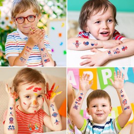 American-Flag 4th of July Temporary Tattoos for Kids 80 Individually Sheets Patriotic-Temporary-Tattoos for Kids Women Men Independence Day Party