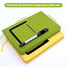 Aimeke Pack of 2 Notebook A5 Lined Hardcover Journal Book with 244 Pages, Front Pocket, Pen Loop, Notebooks A5, Notepad A5 Notebook for Schools Offices, 21 × 14 cm (Green + Yellow)