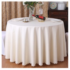 EGROON Polyester Tablecloth, Round Table Cover, Table Cover, For Hotels, Restaurants, Weddings, Parties, Simplified, Solid Color, Size Selectable, Beige, Diameter 240cm