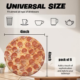 PU Leather Coasters for Drinks Bar Beer,Set of 6 with Holder,Round Housewarming Gift,Pepperoni Pizza Pattern