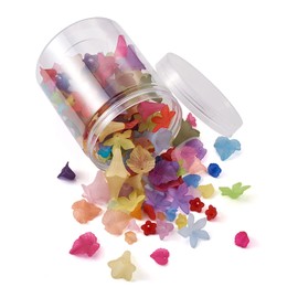 240pcs Flower Transparent Frosted Acrylic Beads Mixed Shape Flower Leaves Loose Beads Caps for DIY Jewelry Making (Mixed Color)