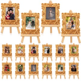 Lineshading 20 Set 3.9x 3.4 Inch Mini Picture Frames with Wooden Stand Resin Vintage Gold Photo Frame for Table Decorations Small Antique Photos Art Ornament Display for Home Hotel Wedding
