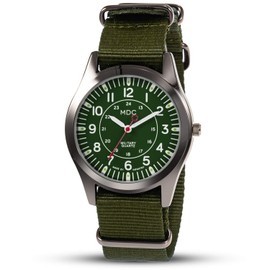 Infantry Mens Military Army Wrist Watch Analogue Quartz Watches for Men Outdoor Sport Tactical Field Work 12/24 Hour Wristwatch with Green Nato Nylon Strap by MDC
