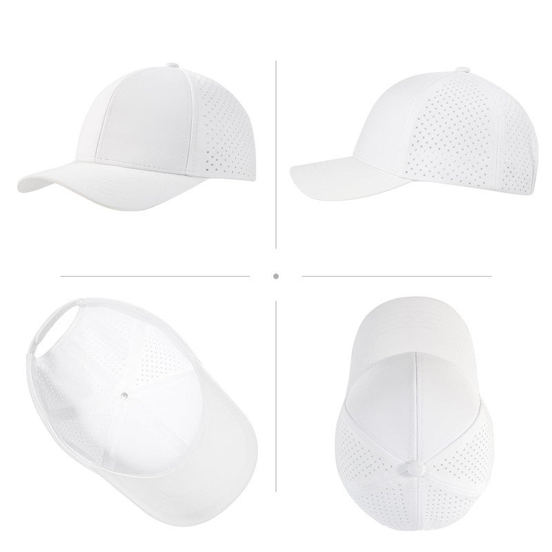 BOTVELA Men Baseball Cap Laser Cut Mesh Snapback Hat (White)