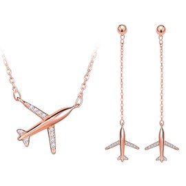 Yumilok Women's Jewellery Set Aeroplane Pendant Necklace and Earrings Set Zirconia Jewellery for Women 925 Sterling Silver, Sterling Silver Sterling Silver Zirconia, Cubic Zirconia