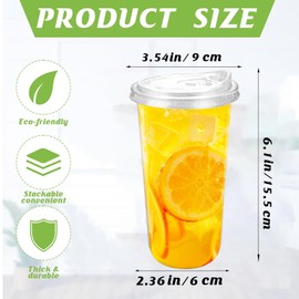 24oz Disposable Stemless Glasses With Strawless Sip Lids,PET Disposable Drinking Cups,Clear Plastic Wine Glasses for Parties Birthday,Wedding,Meeting,Christmas Party Supplies (100, Transparent)