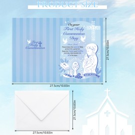 HOWAF First Holy Communion Cards Boys, First Communion Cards for Boys Holy Communion Card First Holy Communion Card Rosary Beads Catholic Pearl Cross Necklace Kids First Holy Communion Gifts for Boys